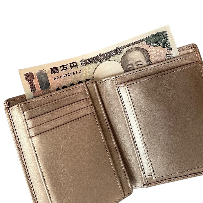 二つ折りミニ手帳型財布 シャンパンゴールド