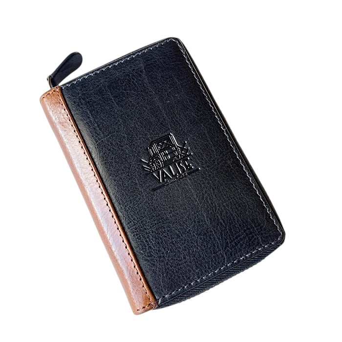 Zip Key Case Navy/Cognac