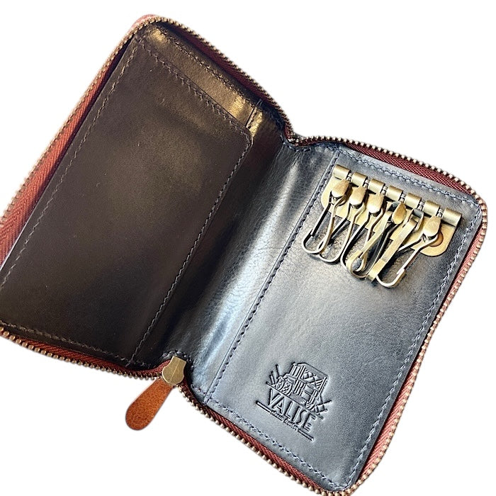 Zip Key Case Cognac/Navy