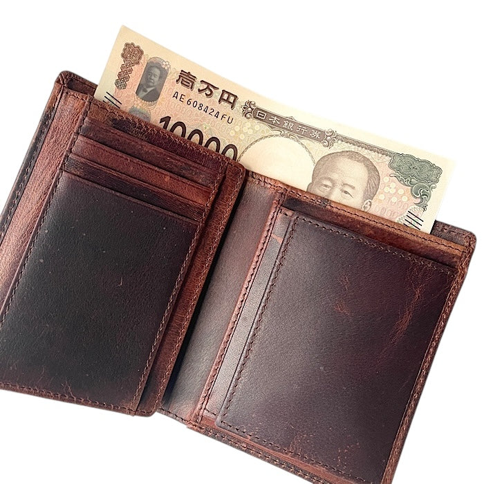 二つ折りミニ手帳型財布 アンティークブラウン