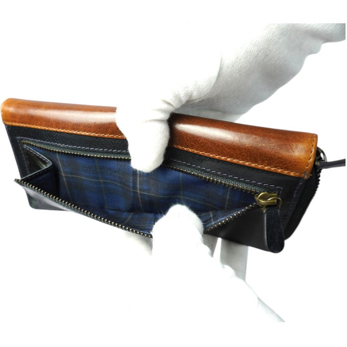 Zip Long Purse ネイビー/コニャック