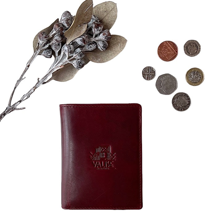 二つ折りミニ手帳型財布 ブラックチェリー