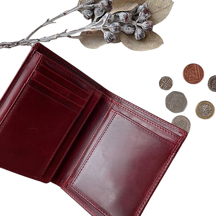 二つ折りミニ手帳型財布 ブラックチェリー