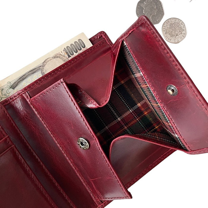 二つ折りミニ手帳型財布 ブラックチェリー