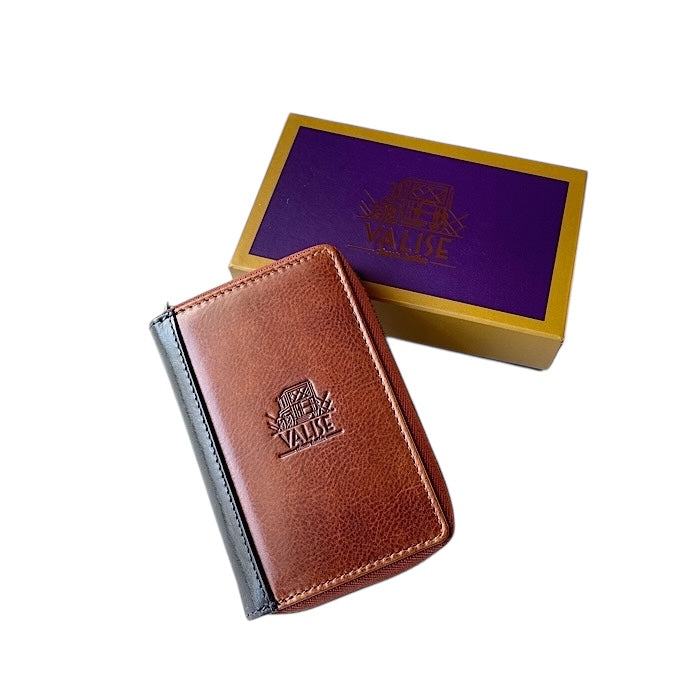 Zipキーケース コニャック/ネイビー