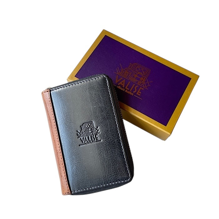 Zip Key Case Navy/Cognac