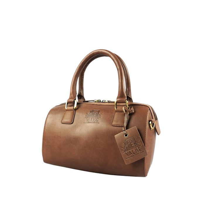 【美品】MCM★シボ革 ミニボストンバッグ ブラウン レザー moment+ ボストンバッグ 「累計販売数2万個突破！」フェイクレザー
