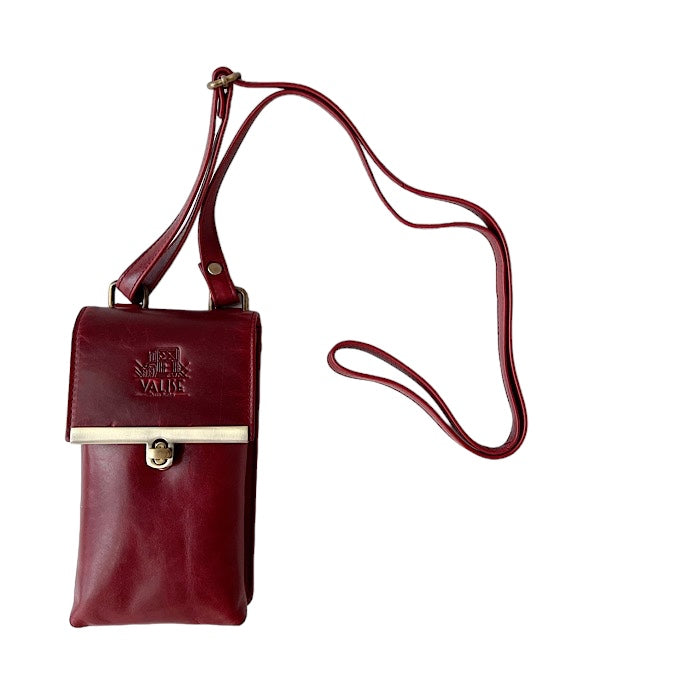 Genuine Leather Smartphone Shoulder Bag Black Cherry