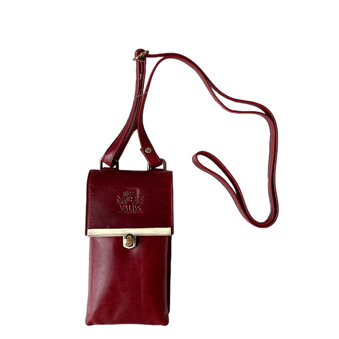 Genuine Leather Smartphone Shoulder Bag Black Cherry